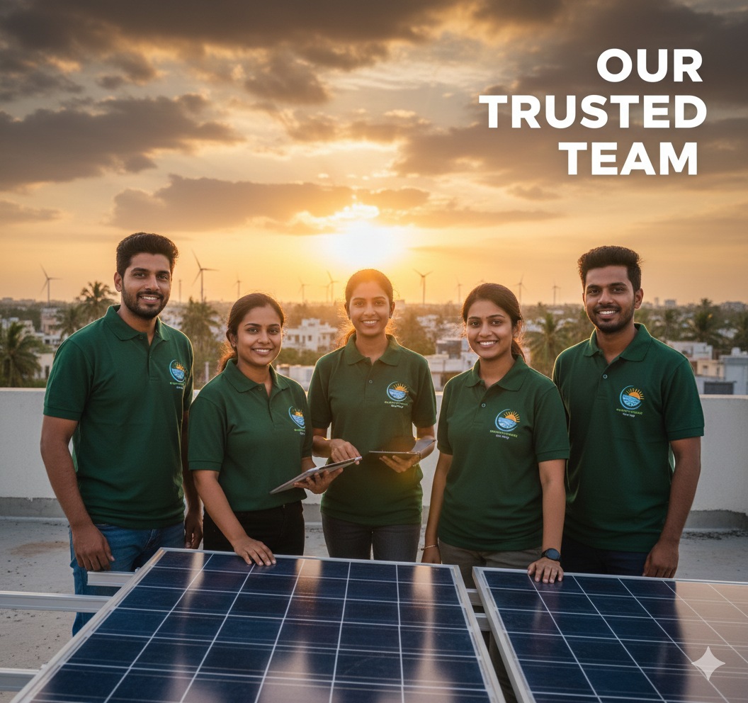 Photo of Surya Shakti Enterprises trusted team on a solar panel rooftop